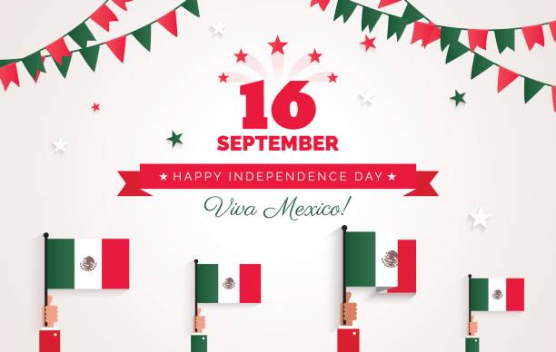 16 September. Mexico Happy Independence Day greeting card. 16 September. Mexico Happy Independence Day greeting card. Celebration background with bunting flags, mexican flags and text. Vector illustration mexican independence day images stock illustrations
