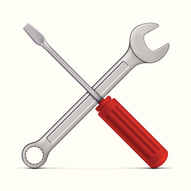 Service Icon. Two Versions. Service Icon (Screwdriver and Wrench) on white background. wrench stock illustrations