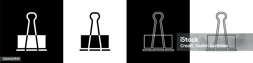 istock Set Binder clip icon isolated on black and white background. Paper clip. Vector Illustration 1264551931