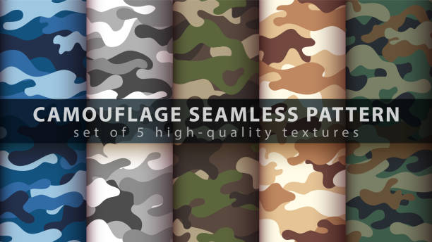 stockillustraties, clipart, cartoons en iconen met stel camouflage militaire naadloze patroon - army