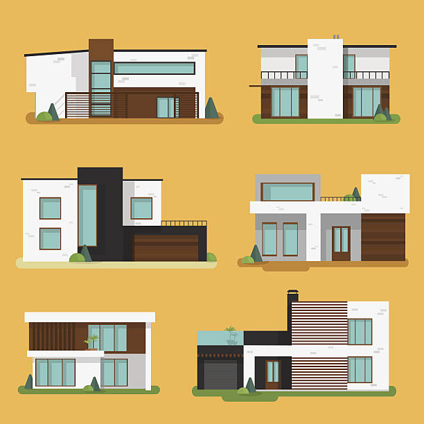 Set Colorful Modern Residential Houses. Set Colorful Modern Residential Houses. Flat design vector concept illustration. modern house stock illustrations