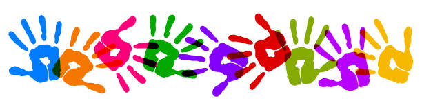 Set colorful print hands background – vector Set colorful print hands background – vector handprint stock illustrations