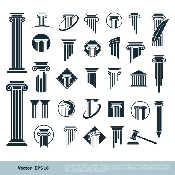 법률, 변호사, 법률 사무실 로고 벡터 템플릿 일러스트 레이션 디자인에 대한 열 기둥 아이콘을 설정합니다. 벡터 eps 10. - 기둥 건축적 특징 stock illustrations