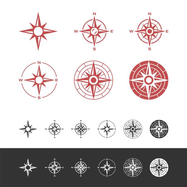 set kompass rose icon logo vorlage illustration design. vektor eps 10. - kompass stock-grafiken, -clipart, -cartoons und -symbole