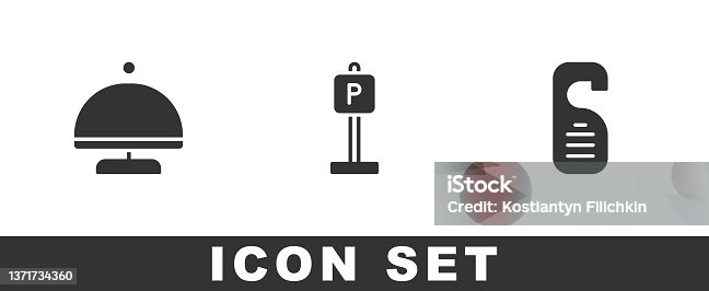 istock Set Covered with tray, Parking and Please do not disturb icon. Vector 1371734360