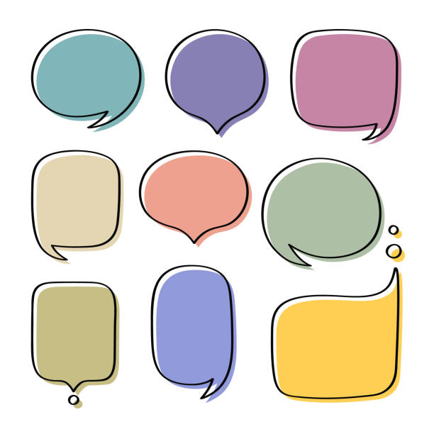 Set different hand-drawn colorful speech bubble. Talk chat speak message. Empty blank comment. Vector illustration design vector art illustration
