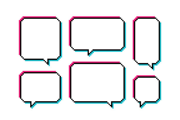 Set different shape pixel glitch speech bubble. Glitch geometric texting dialogue boxes. Colored quote box speech bubble. Modern vector illustration vector art illustration