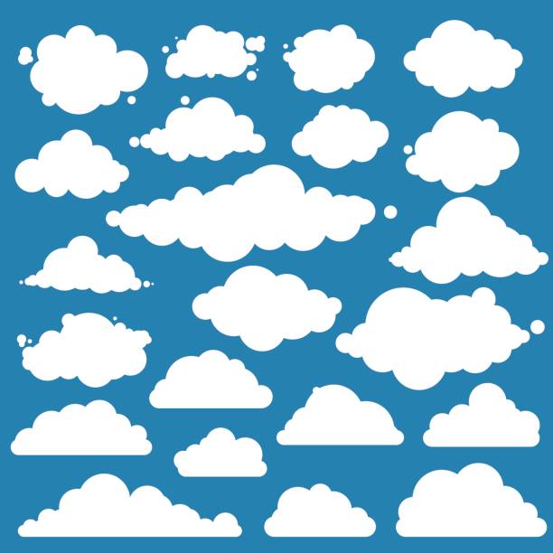 legen sie für blauen himmel, verschiedenen wolken. flache grafik vektorelemente - bedeckter himmel stock-grafiken, -clipart, -cartoons und -symbole