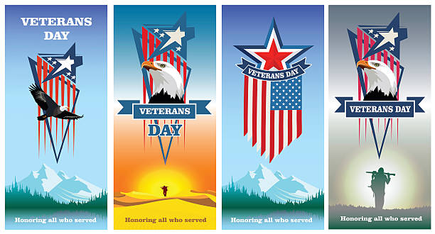 Set greeting cards to veterans day Veterans Day. Happy Veterans day. Honoring all who served. Set flyers greeting cards to veterans day. Vector colored Image. military designs stock illustrations