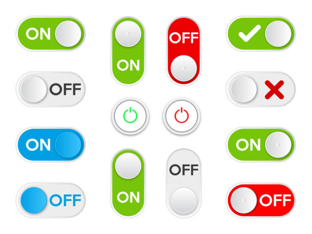 Set Icon On and Off toggle switch button. Set Icon On and Off toggle switch button. Vector illustration. turning on or off stock illustrations