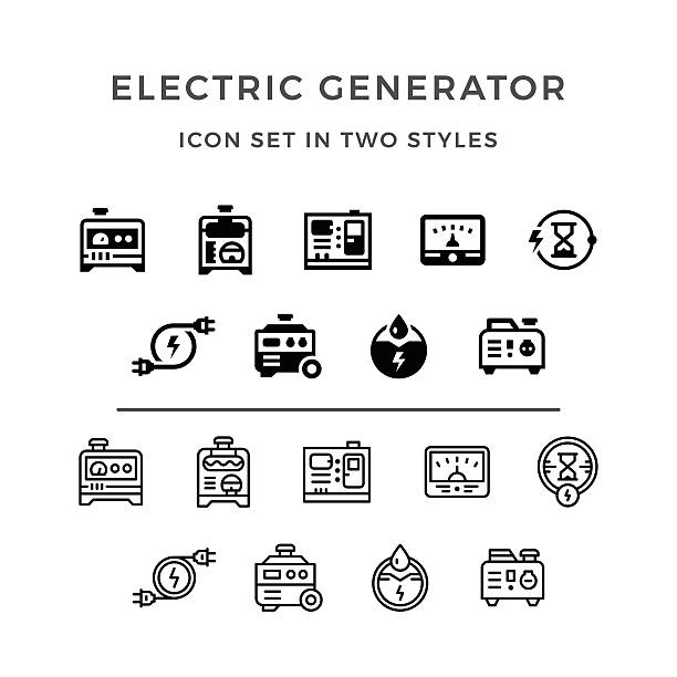 Set icons of electrical generator Set icons of electrical generator in two styles isolated on white. This illustration - EPS10 vector file. generator stock illustrations
