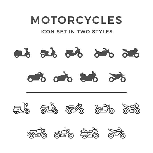 Set icons of motorcycle Set icons of motorcycle in two styles isolated on white. This illustration - EPS10 vector file. motor scooter stock illustrations