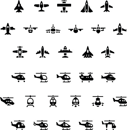 Set Icons Of Planes And Helicopters Stock Illustration - Download Image ...