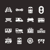 Set icons of railroad and train isolated on black. This illustration - EPS10 vector file.