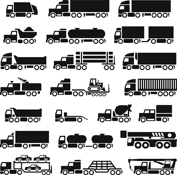 ilustrações de stock, clip art, desenhos animados e ícones de conjunto de ícones de camiões, reboques e veículos - auto crane, cut out
