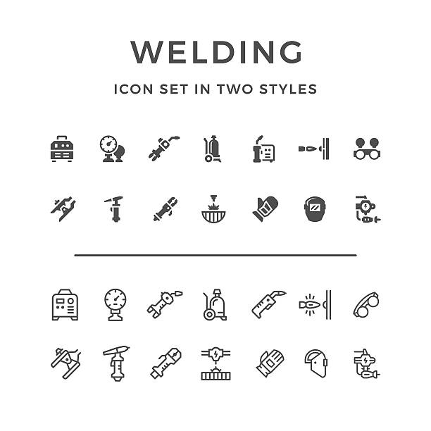 Set icons of welding Set icons of welding in two styles isolated on white. This illustration - EPS10 vector file. metalwork stock illustrations