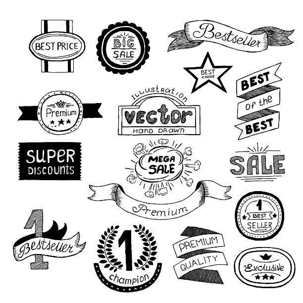 Set icons Premium quality best choice labels Set icons Premium quality best choice labels  in sketch style on an isolated background. Grunge template design element vector. Abstract Design elements for your projects. Vector illustration royalty free commercial use drawing stock illustrations