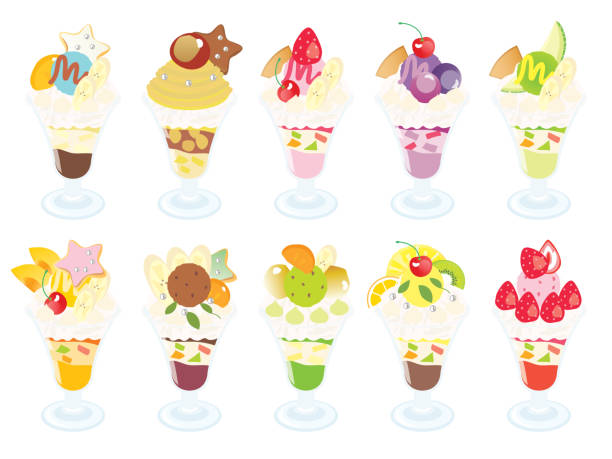 ilustrações de stock, clip art, desenhos animados e ícones de set illustration of fruit parfait - mont blanc