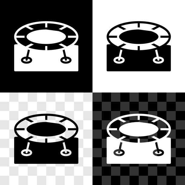 Set Jumping trampoline icon isolated on black and white, transparent background. Vector Set Jumping trampoline icon isolated on black and white, transparent background. Vector. clip art of kid jumping on trampoline stock illustrations