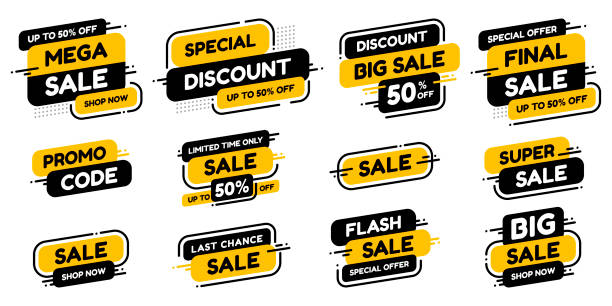 Set labels with inscription sale. Vector flat illustrations. Ad or promo. Shopping concept. Set labels with inscription sale. Vector flat illustrations. Ad or promo. Shopping concept. Promotion price label mega sale, shop now, special discount, big sale, limited time only, last chance. success patterns stock illustrations