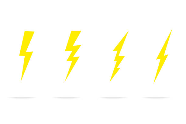 번개 볼트를 설정합니다. 벼락, 번개 공격. 현대적인 플랫 스타일. 벡터 그림입니다. - lightning stock illustrations