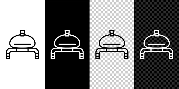 Set line Bread and salt on towel icon isolated on black and white background. National food loaf. Traditional ukrainian wedding bread. Vector