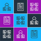 istock Set line Cloud technology data transfer, Hierarchy organogram chart and Server, Data report icon. Vector 1359358717