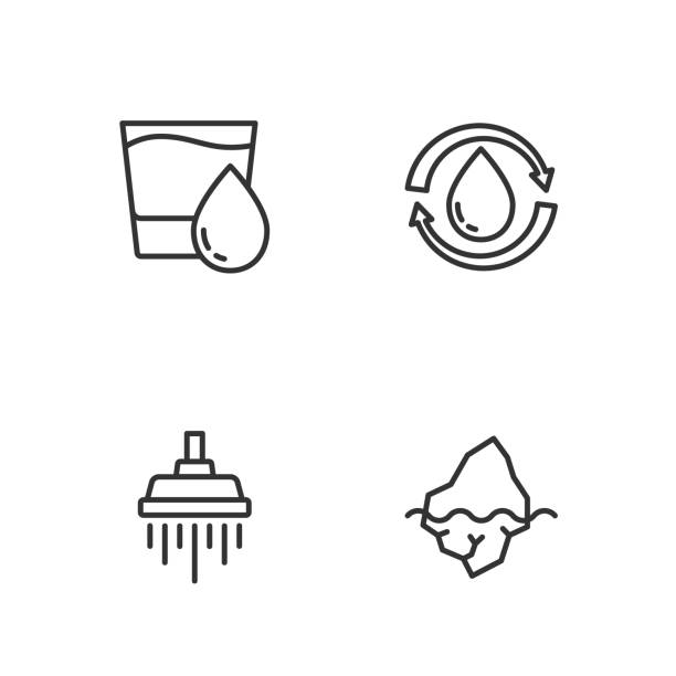 bildbanksillustrationer, clip art samt tecknat material och ikoner med set line iceberg, shower, glass with water and recycle clean aqua icon. vector - ice bath ocean