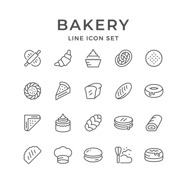 stockillustraties, clipart, cartoons en iconen met set lijn iconen van bakkerij - hartig voedsel