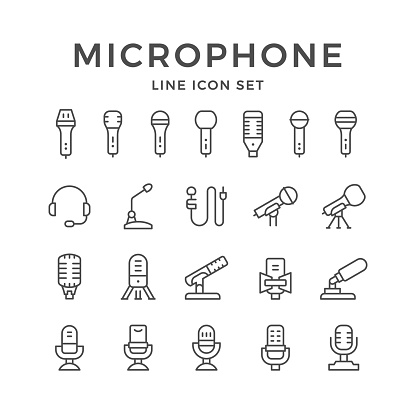 Set line icons of microphone