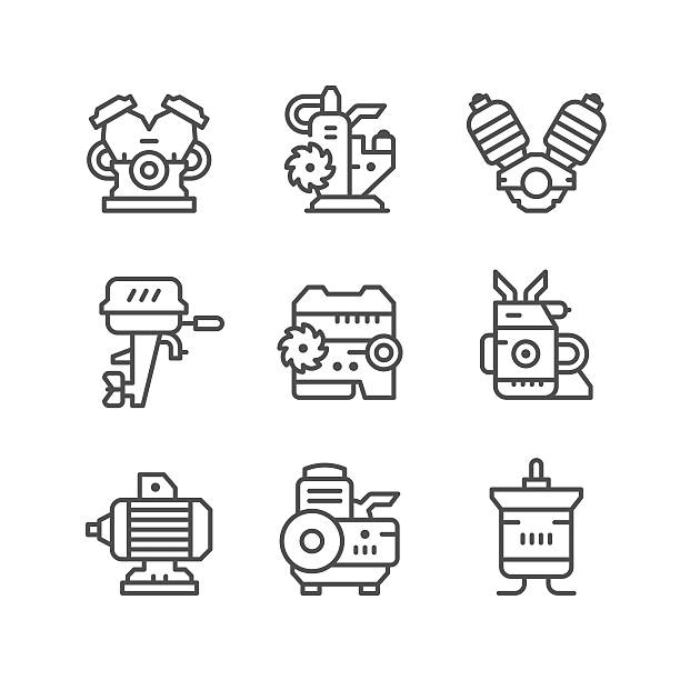 Set line icons of motor and engine Set line icons of motor and engine isolated on white. This illustration - EPS10 vector file. electric motor stock illustrations