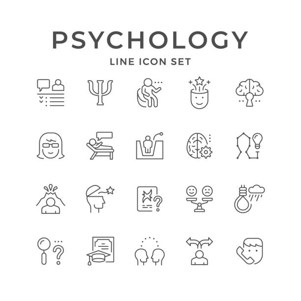 Set line icons of psychology Set line icons of psychology isolated on white. Psychotherapy, mental health, suicide concept, psychiatrist perception, negative and positive emotion. Vector illustration mental health professional stock illustrations