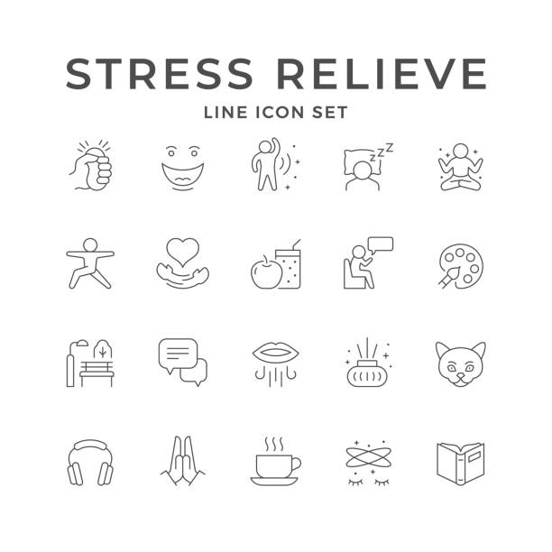 set line icons of stress relieve - 競走賽 插圖 幅插畫檔、美工圖案、卡通及圖標
