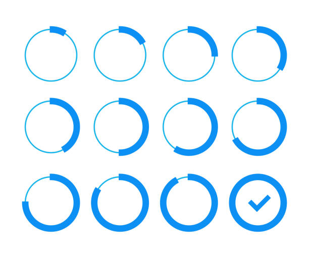 illustrations, cliparts, dessins animés et icônes de définir le cercle bleu de chargement dans le modèle plat - loading bar