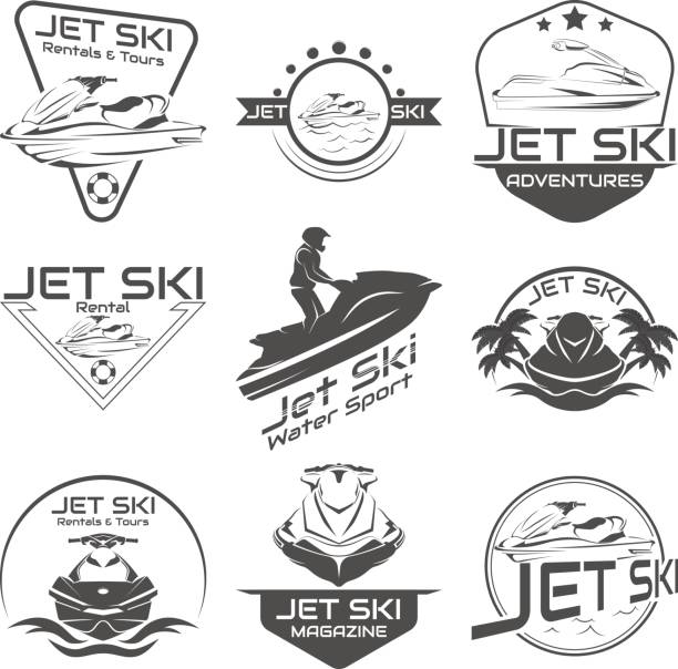 set logo jet-ski, scooter - motorrad fluss stock-grafiken, -clipart, -cartoons und -symbole