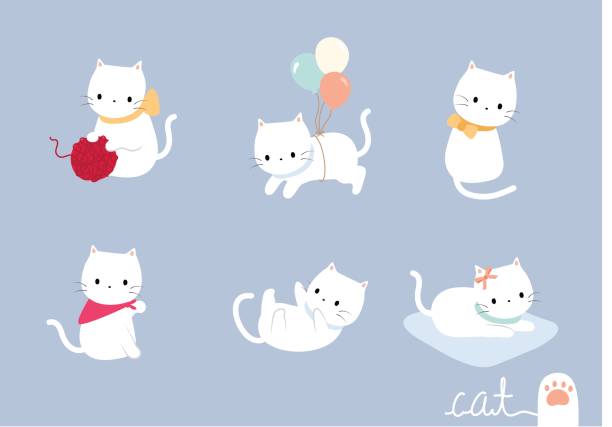 illustrations, cliparts, dessins animés et icônes de définir la belle chat - chaton