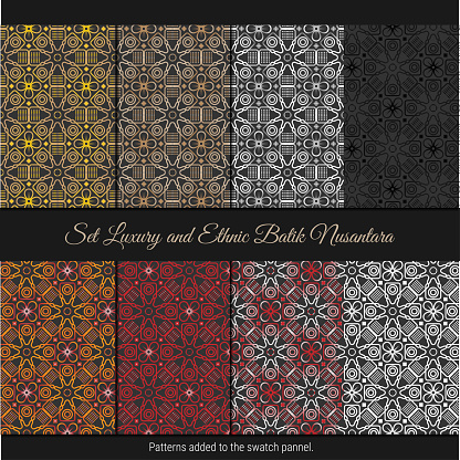Set Luxury and Ethnic Batik Nusantara. Indonesian batik pattern.