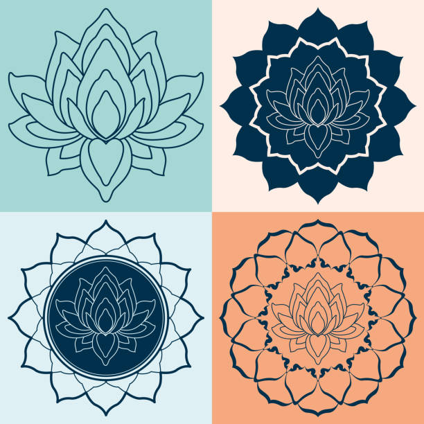 eingestellten mandalas lotusblüte - lotusblume tattoo stock-grafiken, -clipart, -cartoons und -symbole