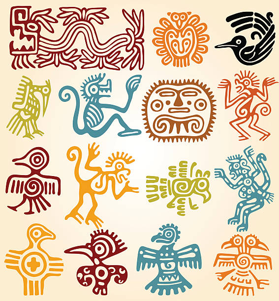Set - mexican symbols Set - mexican symbols aztec civilization stock illustrations