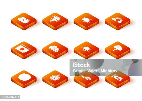 istock Set Moon, Compass, Calendar and sun, Fog cloud, Cone meteorology windsock wind vane, Sunrise, Not applicable and Storm icon. Vector 1336136357