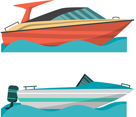 Set motor boat and small boat with outboard motor.