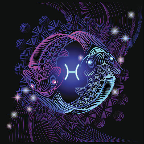 Set neon signs of the Zodiac: Pisces Zodiac sign Pisces made ​​in neon technique on a black background pisces stock illustrations