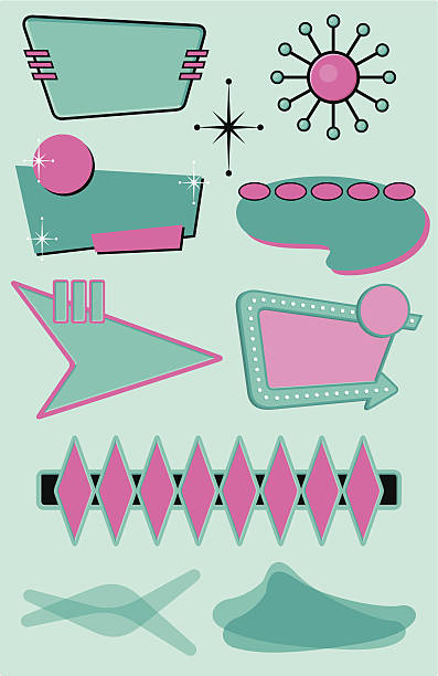 Set of 10 Midcentury Modern Design Elements A wide selection of retro, 1950’s-style vector elements for posters, labels, menus, and more! Drop in your text and go, daddi-o! movie clipart stock illustrations