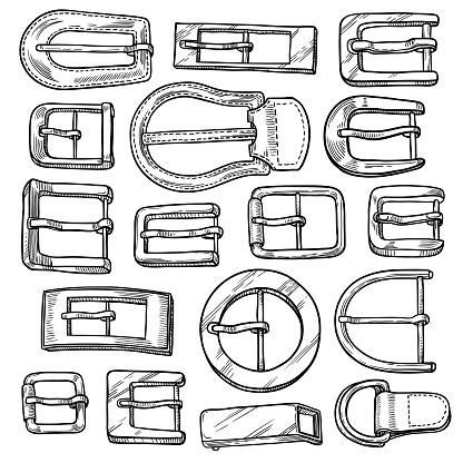 Set Of 17 Hand Drawn Metal Buckles For Belts Etc Stock Illustration ...