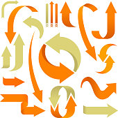 Vector illustration. Set of 3D arrows in orange and beige.