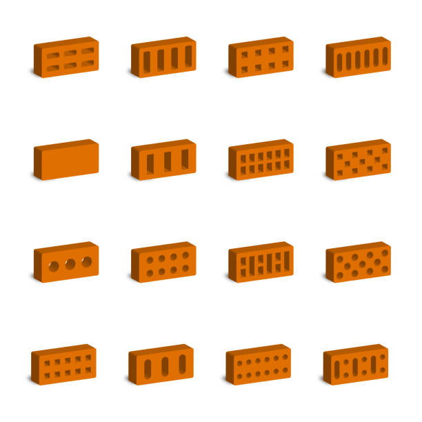 Set of 3D bricks, vector illustration. Set of bricks of various shapes. Elements of the design of building materials. 3D style, vector illustration. concrete clipart stock illustrations