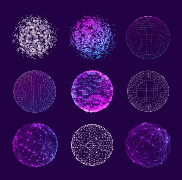 Set of 3D Elements - Spheres Set of 3D Elements - particles, lines and blocks sphere stock illustrations