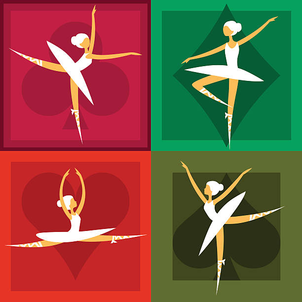 set of 4 ballet dancers in colorful frames vector art illustration