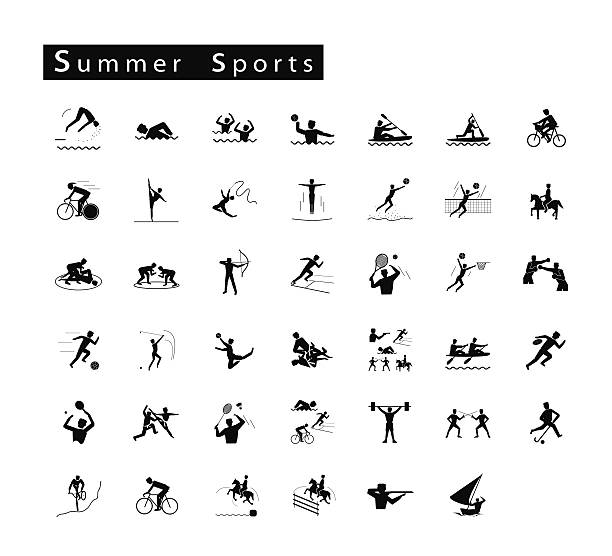 ilustrações, clipart, desenhos animados e ícones de conjunto de ícones do esporte 41 verão - beach tennis