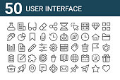 set of 50 user interface icons. outline thin line icons such as love, briefcase, clipboard, statistics, pen, newsletter, web browser